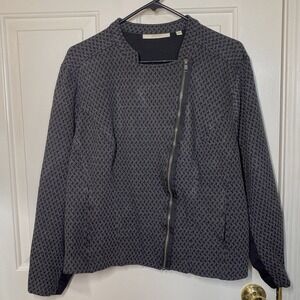 Sejour Black & Gray Stitch Design Zip Up Asymmetrical Blazer Side Pockets | 18W